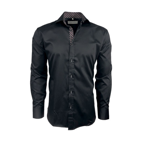 Semi Fitted Stripe Accent Shirt // Black + Burgundy (S)