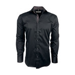 Semi Fitted Stripe Accent Shirt // Black + Burgundy (M)