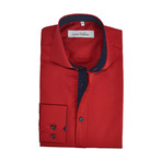Semi Fitted Dot Accent Shirt // Red + Navy (M)