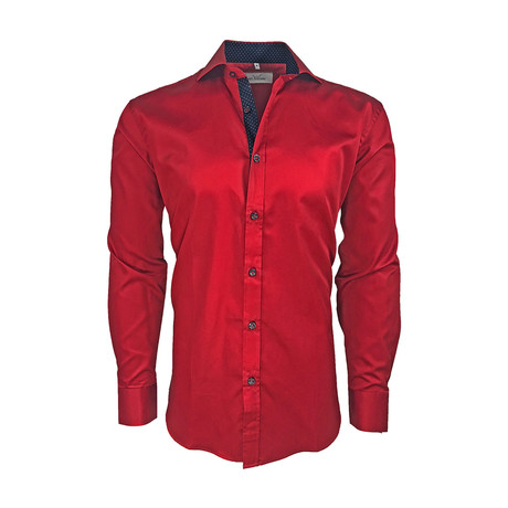 Semi Fitted Dot Accent Shirt // Red + Navy (L)