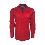 Semi Fitted Dot Accent Shirt // Red + Navy (S)
