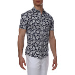 Floral Print Short Sleeve Shirt // Navy Floral (XL)