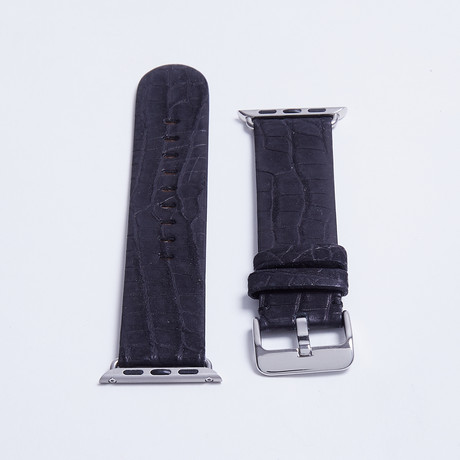 Genuine Alligator Apple Watch Strap  // Black Nubuck (White Hardware (Nickel) (38mm))