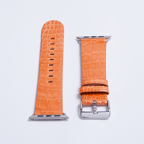 Genuine Alligator Apple Watch Strap  // Orange Shiny (White Hardware (Nickel) (38mm))