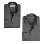 Semi Fitted Button Down Shirt // Grey Check + Heavy Metal // 2-Pack (2XL)