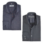 Semi Fitted Button Down Shirt // Navy Check + Navy // 2-Pack (2XL)