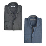 Semi Fitted Button Down Shirt // Sky Blue-Grey + Charcoal // 2-Pack (XL)