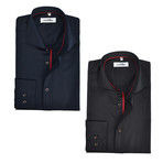 Semi Fitted Button Down Shirt // Black + Navy // 2-Pack (M)