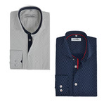 Semi Fitted Button Down Shirt // Navy + White Dots // 2-Pack (XL)