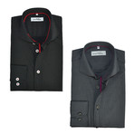 Semi Fitted Button Down Shirt // Graphite Heavy Metal + Black Dots // 2-Pack (XL)