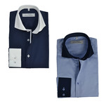 Semi Fitted Button Down Shirt // Navy + Light Blue Contrast Collar & Cuff // 2-Pack (3XL)