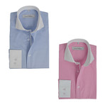 Semi Fitted Button Down Shirt // Light Blue + Pink Contrast Collar & Cuff // 2-Pack (S)
