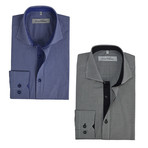 Semi Fitted Button Down Shirt // Navy + Black Gingham // 2-Pack (S)