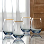 Vivienne Blue + Gold Stemless Goblets // Set of 4