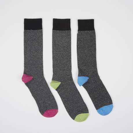 Black Textured Tip Crew Socks // 3 Pairs