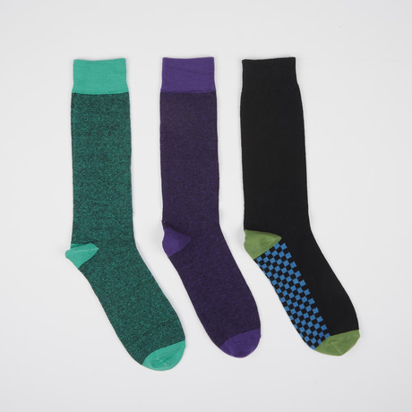 Purple Textured Tip Crew Socks // 3 Pairs