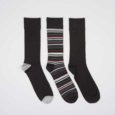 Black Rep Stripe Buttersoft Crew Socks // 3 Pairs