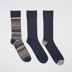 Navy Rep Stripe Buttersoft Crew Socks // 3 Pairs