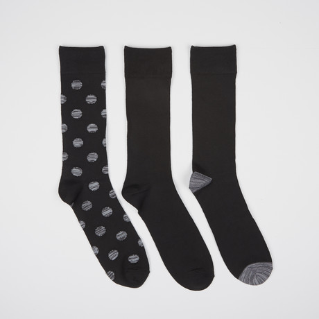 Black Tonal Dot Polka Dot Buttersoft Crew Socks // 3 Pairs