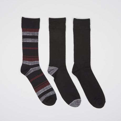 Black Retro Stripe Buttersoft Crew Socks // 3 Pairs