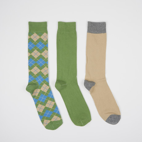 Green Zag Twist Crew Socks // 3 Pairs