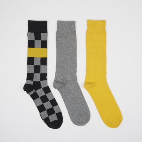 Checkered Slash Crew Socks // 3 Pairs