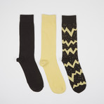 Brown Lightening Bolt Crew Socks // 3 Pairs