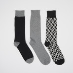 Black Kaleidotones Crew Socks // 3 Pairs