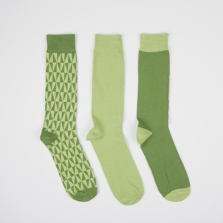 Green Kaleidotones Crew Socks // 3 Pairs