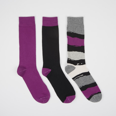 Purple Paint Block Crew Socks // 3 Pairs