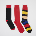 Red Paint Block Crew Socks // 3 Pairs