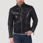 Geary Leather Jacket // Black + Gold (L)