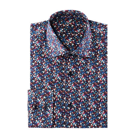Peter Petal Print Long-Sleeve Button-Up // Blue + Red Multicolor (XS)