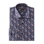 Peter Petal Print Long-Sleeve Button-Up // Blue + Red Multicolor (M)