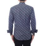 Peter Petal Print Long-Sleeve Button-Up // Blue + Red Multicolor (S)
