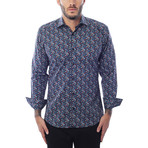 Peter Petal Print Long-Sleeve Button-Up // Blue + Red Multicolor (M)