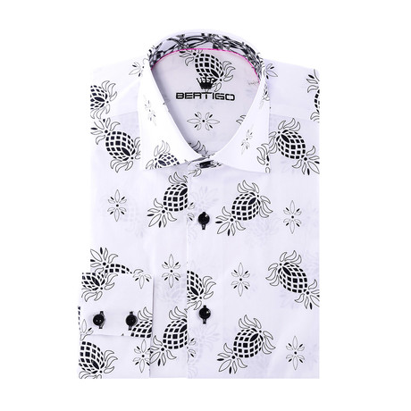 Pucca Button-Up // Graphic Pineapple Print // White + Black (S)