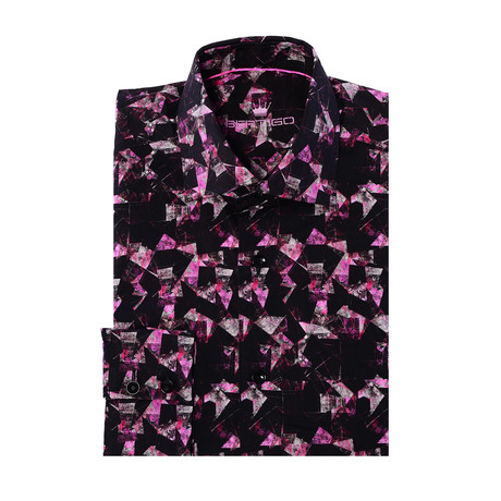 Tery Button-Up // Abstract Print // Black + Pink (3XL)