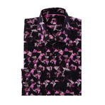 Tery Button-Up // Abstract Print // Black + Pink (2XL)