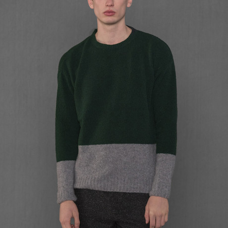 Bubble Color Block Sweater // Forest Green + Grey (S)