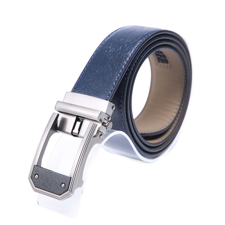 AutoMADtic All Size Leather Belt // Navy + Polished Silver Buckle