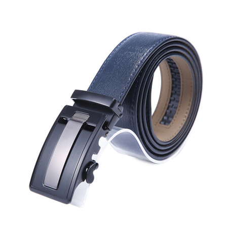 AutoMADtic All Size Leather Belt // Navy + Silver + Black Matte Buckle