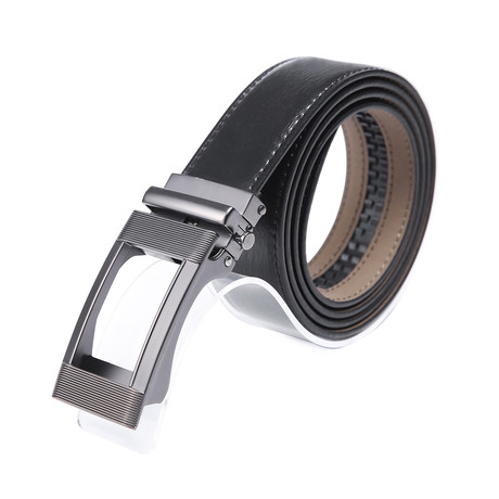 AutoMADtic All Size Leather Belt // Black + Brushed Steel Buckle