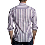 Woven Button-Up // Blue + Red Stripe (S)