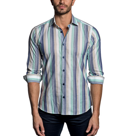 Woven Button-Up // Green Multi Stripe (S)