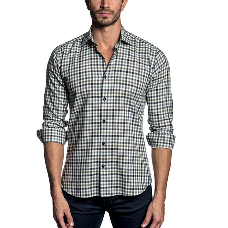 Woven Button-Up // Navy + Charcoal Gingham (S)