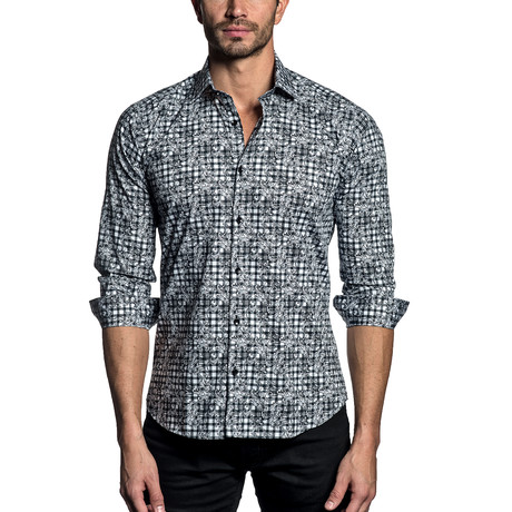 Woven Button-Up // White + Black Floral Gingham (S)
