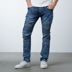 Acid Wash Moto Jeans // Light Blue (36WX30L)