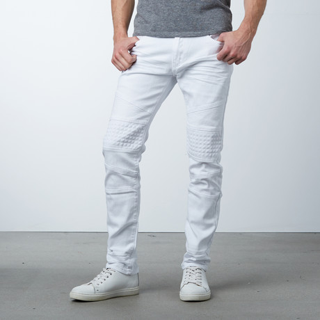 Quilted Moto Jeans // White (30WX30L)
