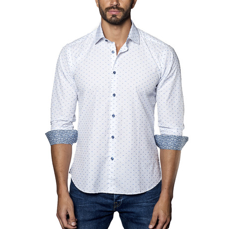 Woven Button-Up // White + Blue (S)